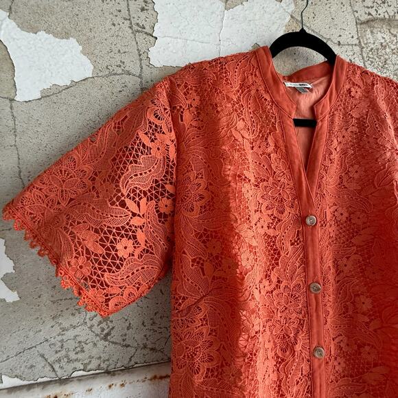 Amuse Society Shirt Dress Lace Button Front Short Sleeve Mini Modern Retro Large - Picture 3 of 8